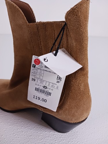 Nwt ZARA Western Bootie Suede Brown US 9 EU 39 New Chelsea Elderman Boots - 第 9/13 張圖片