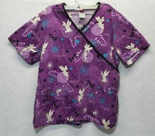 Scrubs Disney Tinker Bell Purple Shirt 100 Cotton Tie Back Sz Large
