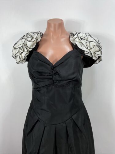 Abito da ballo vintage anni 80 Darcy nero bianco sbuffo rosa manica festa cocktail mini 11/12 - Foto 3 di 9