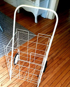 Rolling Flea Market Cart White Metal Folding Shopping Utility Large 13 x 15 x 22