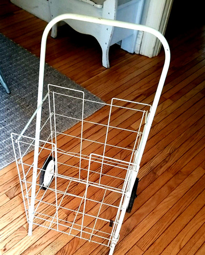 Rolling Flea Market Cart White Metal Folding Shopping Utility Large 13 x 15 x 22