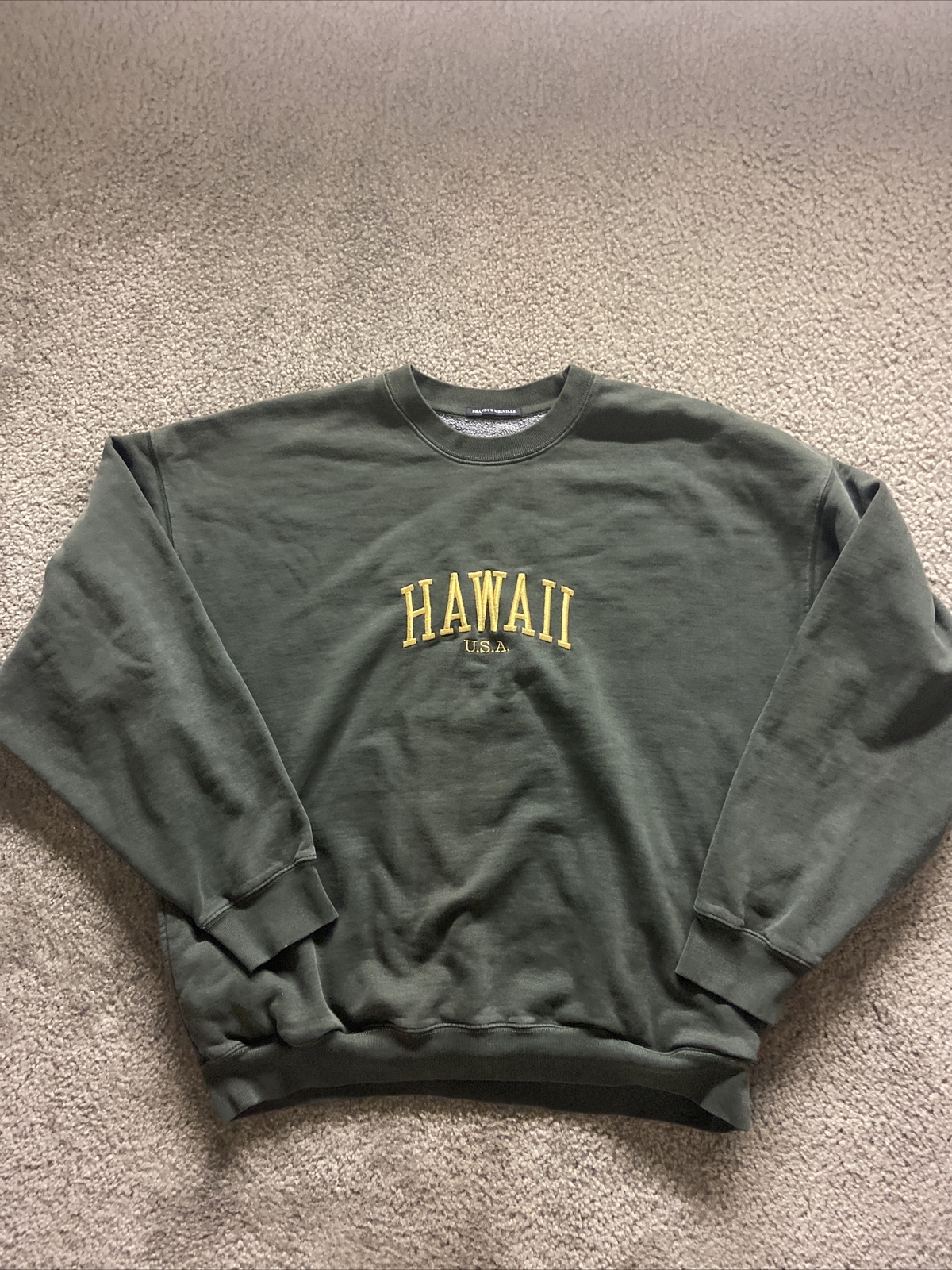 Brandy Melville Hawaii USA Crew Neck Sweater size XL Oversized Dark Green  Gold | eBay