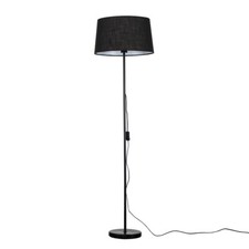 Image of Black Metal Standard Floor Lamp Living Room Lounge Light Tapered Fabric Shade