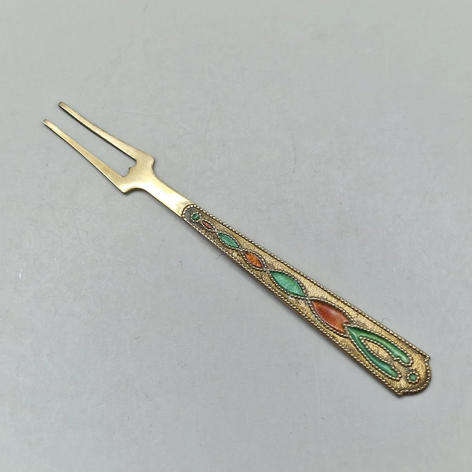 Russian Gilded 875 Silver & Enamel Appetizer Seafood Cocktail Fork - Image 3 of 4