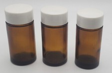 Lot of 3 Vintage Amber Brown Glass Pill Bottles with Lids - 5 Dram