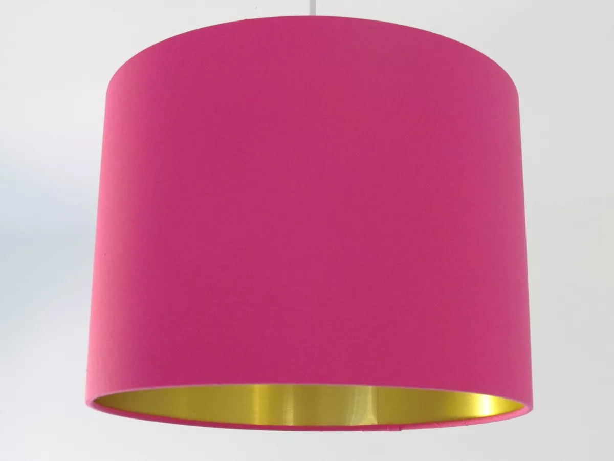 Lampshade Cerise Pink Cotton Brushed Gold Drum Light Shade