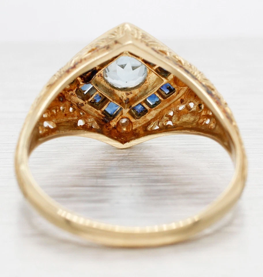 Alianza de filigrana vintage de 2,1 quilates aguamarina simulada de oro amarillo de 14 k Foto 4 de 4