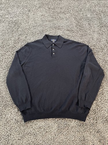 Brooks Brothers Poloshirt extra feine Merinowolle Langarm XL grau