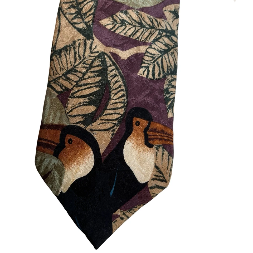 男式 Robert Stock 100% 真丝热带 Toucan 领带办公室趣味鸟爱好者 — 第 4/4 张图片