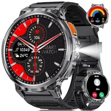 Black 1.85" IPS Ultra-Screen Smartwatch with LED Flashlight for Android iOS