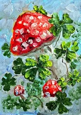 Lucky mushrooms oil painting 10x15 cm lucky charm original oil painting on cardboard