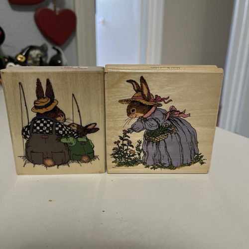 Holly Pond Hill Picking Flowers And Fishing Buddies wooden Rubber Stamps