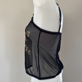 AGENT PROVOCATEUR Sheer SKULL & BONES Gold Pirate Print Tank Top PVC Charm AP M