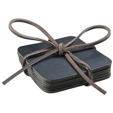 Square Coasters - Black Leather Coasters - Made in Canada