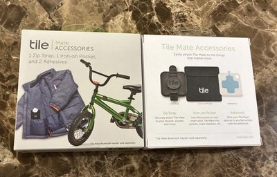 Lot of 2 Tile Mate Accessories Bundle-1 Zip Strap 1 Iron-on Pocket & 2 Adhesives