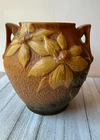 VINTAGE ROSEVILLE ART POTTERY LARGE HANDLED VASE, CLEMATIS, NO. 3, 8.5 IN.
