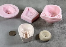 SET OF 5 Baby Doll Head Face Silicone Flexible Mold Clay Old Man Etc. Cake Soap