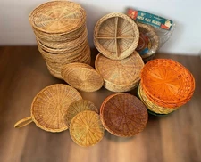 Vintage Rattan Wicker Picnic Dinnerware Holders Variety of Item YOU CHOOSE COMBO