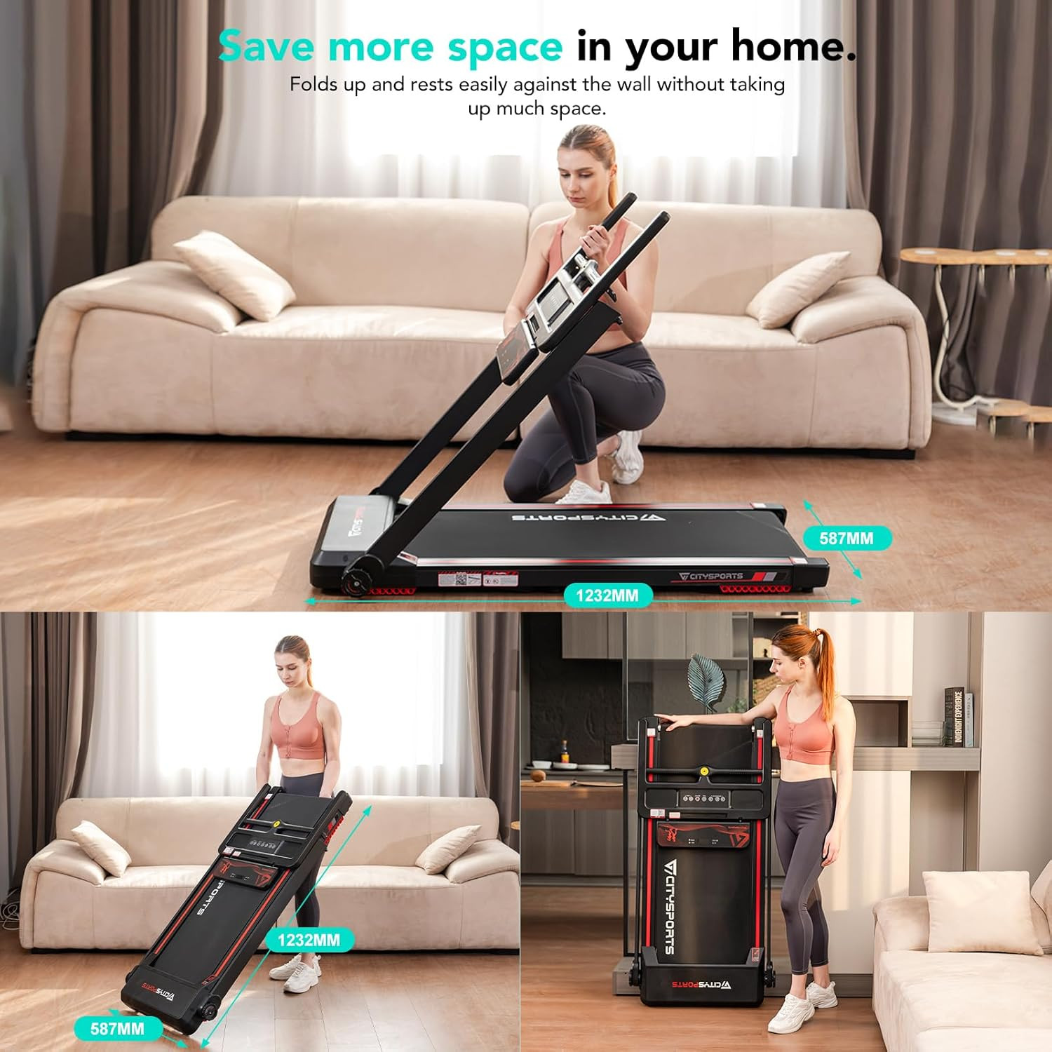 Tapis Roulant Elettrico Pieghevole 1-12Km/H, Salvaspazio Con Display a LED, Supp foto 6