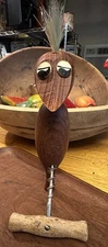 Vintage MCM Mid Century Teak Bird Corkscrew & Bottle Opener