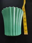VTG Anchor Hocking planter Green Fired Glass flower pot ribbed vitrock unmark 4"