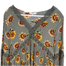 Entro Dress Lace Trim Green Yellow Floral Midi Ruffle Boho Small Over Sized Boho