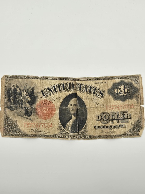 1917 $1 One Dollar United States (Sawhorse) Legal Tender Red Seal Large Note 