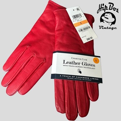 Charter Club Damen Lederhandschuhe Tech Gloves Touch kompatibel rot Größe L