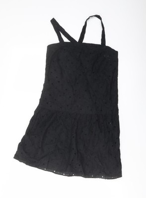Uniqlo Damen Schwarz Baumwolle Mini Größe S Quadratischer Ausschnitt Reißverschluss