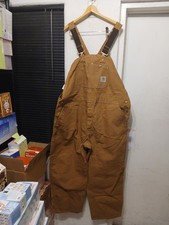 Carhartt Overalls Mens 50x30 Brown Duck Bib Relaxed Fit Workwear R01 Double Knee