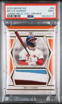 🔥 BRYCE HARPER 2025 TOPPS DEFINITIVE JUMBO GAME USED RELIC ORANGE /25 PSA 9 🔥