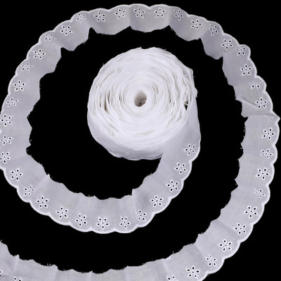 15 Yards Lace Trim White Cotton Eyelet Floral Lace Ribbon Embroidery Ruffle