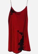 Victoria Secret Red Satin Lace Trim Nightie Slip Dress Y2K Medium Vintage