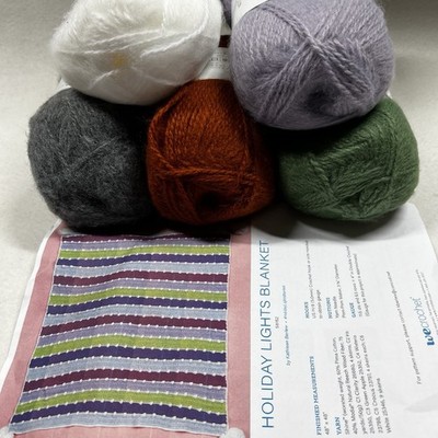 Holiday Lights Fluffy Day 48 x 48 Blanket Pattern Kit 5 Skeins Acrylic Sz 4 Yarn