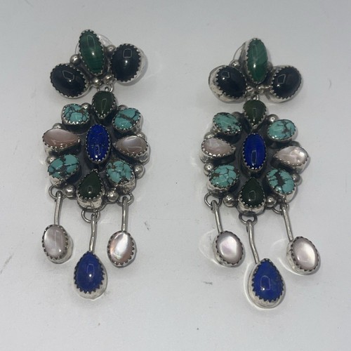 Patricia Platero Navajo Sterling Dangle Earring Multiple Stones Stunning