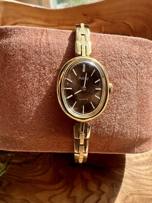 #ad Vintage Pulsar Women’s Quartz Watch Gold Tone Bracelet Oval Brown Dial Classic $29.99