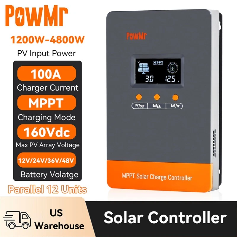 POWMR 60A-100A MPPT Solar Panel Battery Charger Controller 12/24/36/48V LCD Regulator