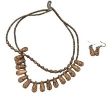 Beaded brown 2 strains earring necklace set drop shape costume READ