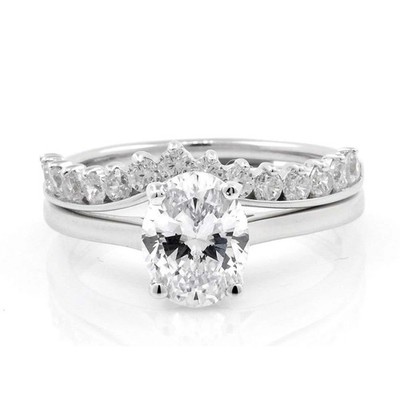Oval Cut CZ Art Deco Half Eternity 2.75ctw Sterling Silver Wedding Ring Sets