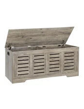 Storage Chest, 47.3” Wooden Toy Box with 2 Safety Hinges, Retro Entryway Shoe...
