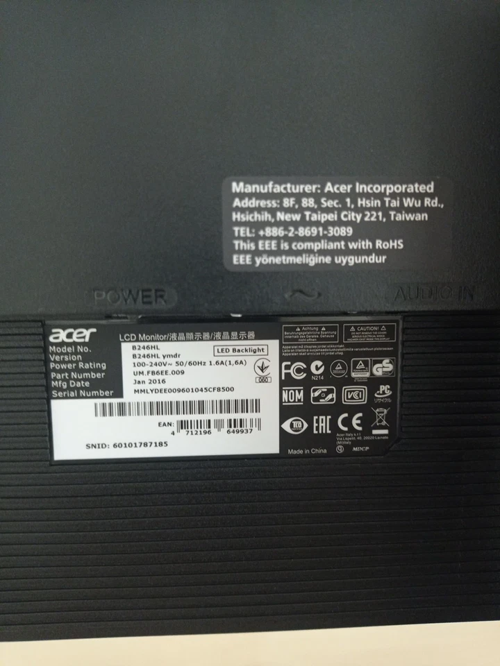 Acer B246HL YMDR Monitor 24" TFT LCD Pivot 1920 x 1080 FullHD LED-Backlight - Bild 4 von 4