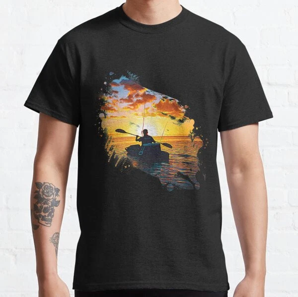 Fishing with a boat watercolour Funny Retro Gift idea Classic T-Shirt