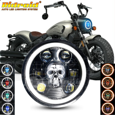 5.75'' 5-3/4'' RGB LED Headlight with Turn Signal Halo DRL For Indian Scout Bobber