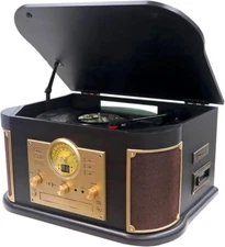 Classic Style All-in-One Turntable: Bluetooth, CD/Cassette Player & MP3 Encoding