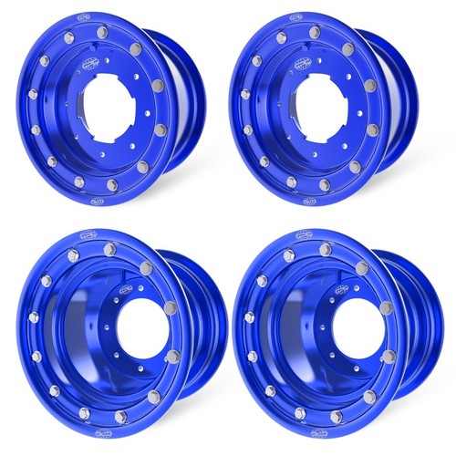 (4) Blue Yamaha YFZ450r Wheels 10x5 9x8 4+1 Kit YFZ450r Beadlocks all