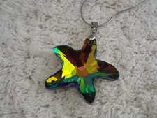 Silvertone Colorful Glass Starfish Pendant Necklace A15 