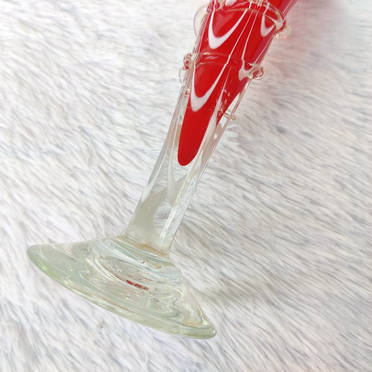 Vintage Flower Vase Red White Swirl Glass Handmade Pontil