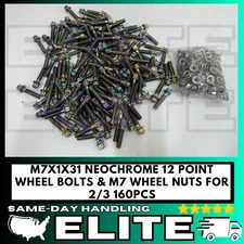 160 Pieces M7 - 1.00 x 31mm 12 Point Flange Bolts For 3 Piece Wheels NeoChrome