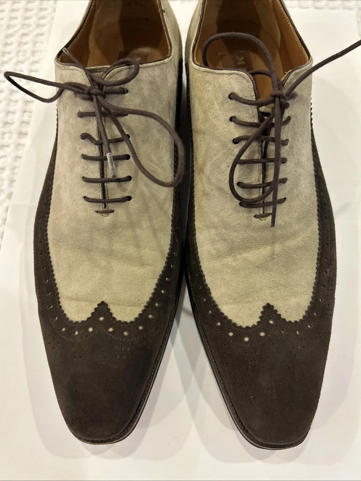 Zapatos MEZLAN Hombres Marrón Taupe Gamuza Cuero Vestido Punta de Ala 8 UK/9 US Marrón Oscuro Foto 2 de 4