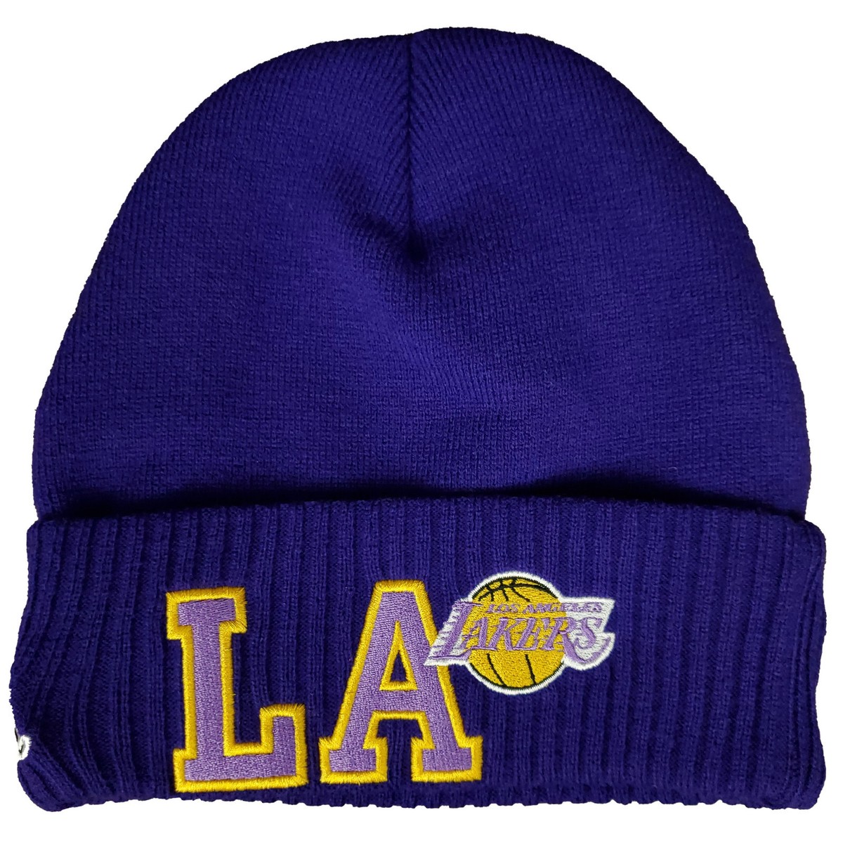 LA Lakers Mitchell Ness NBA Cuff Knit Beanie Hat Cap Letterman